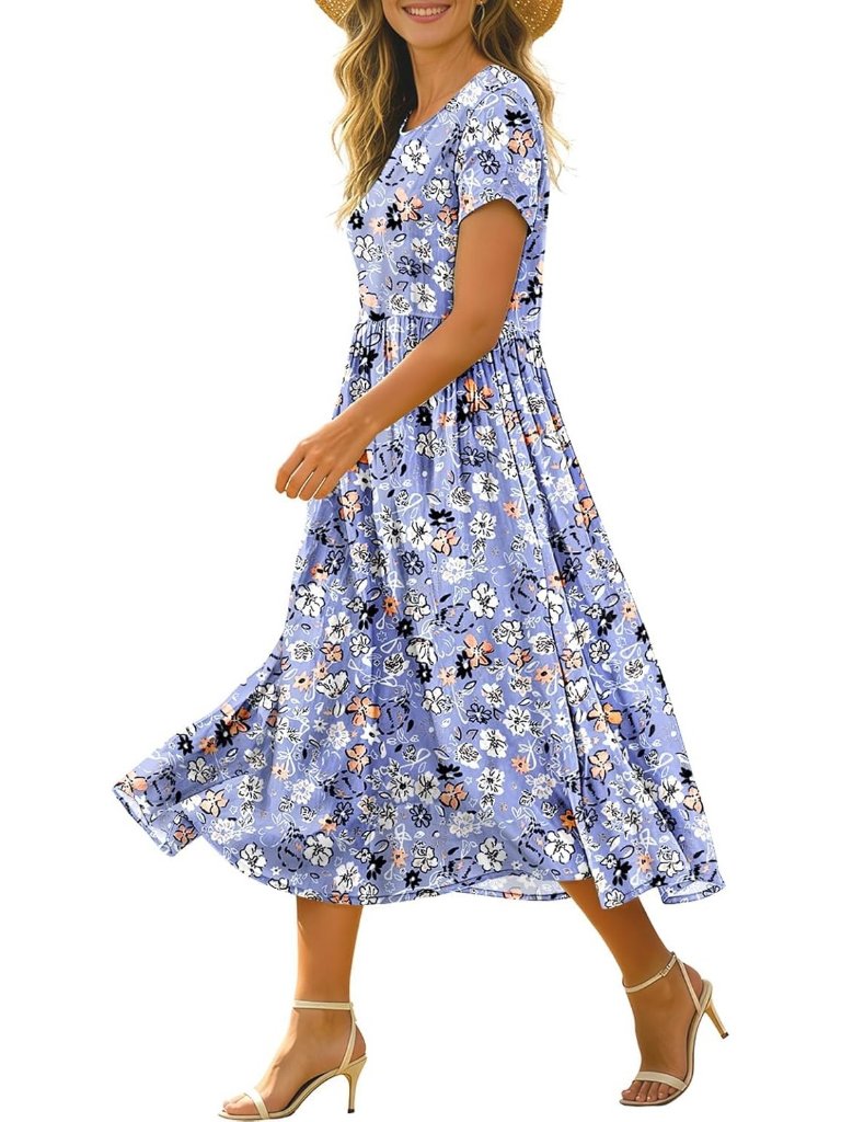 Women's Flower 3dg Boho Floral Midi Cotton Summer Beach Casual Loose Fit Dress